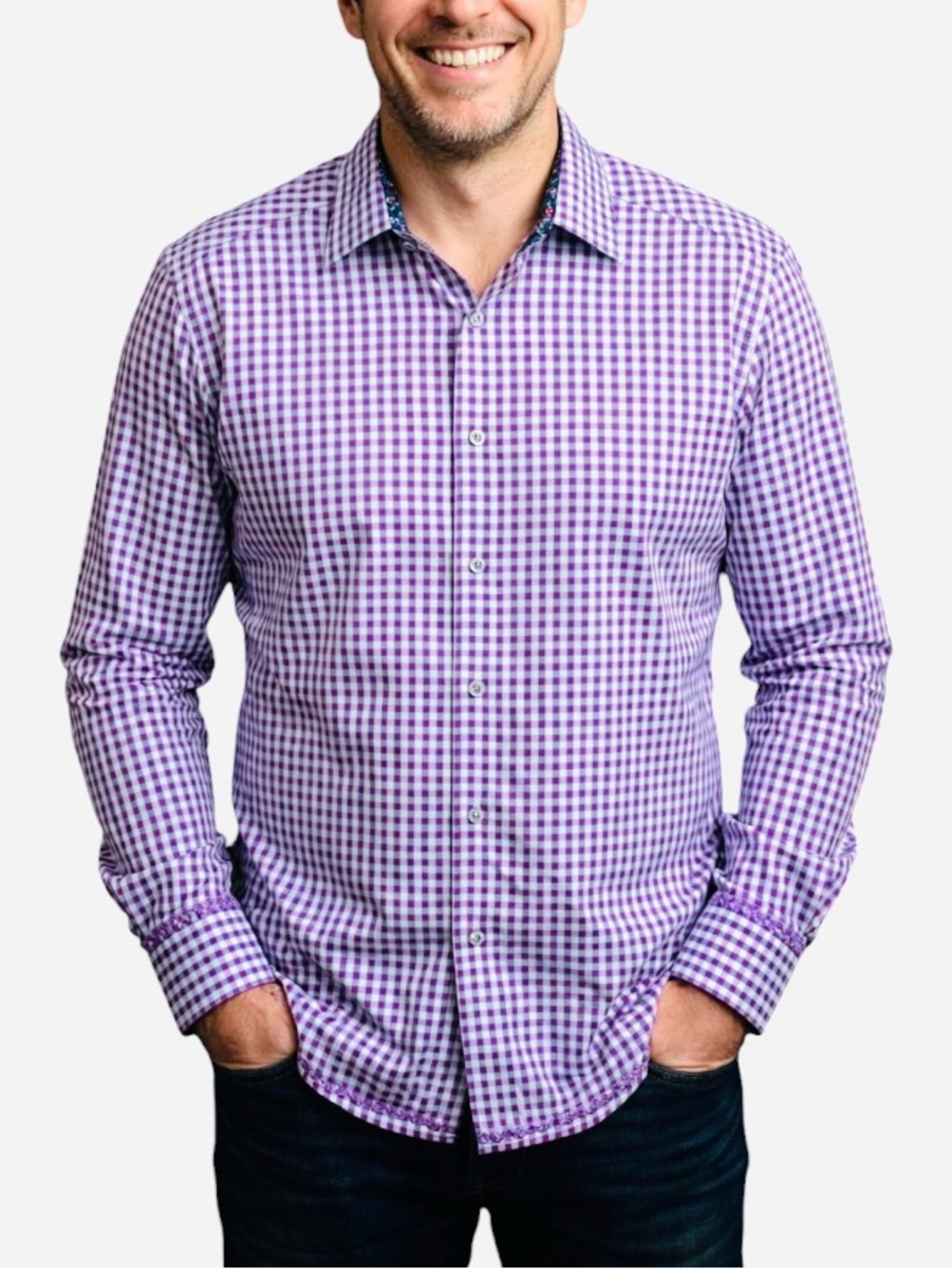 Robert Graham Purple Gingham Button-Down Shirt Size M